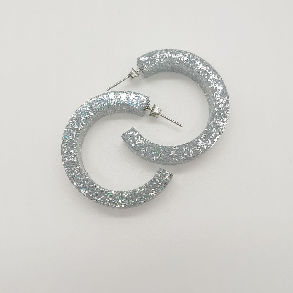 Earrings Silver Glitter Hoops
